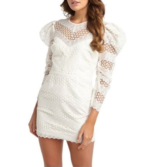 Bardot Dresses & Skirts - 🔆NWT Bardot Puff Sleeve Lace White Mini Dress